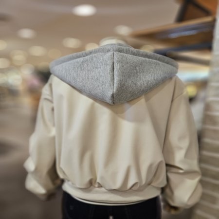 후드 인조 가죽 점퍼