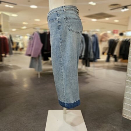 밑단 커프스 배색 9부 데님 팬츠
