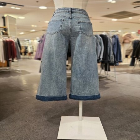 밑단 커프스 배색 9부 데님 팬츠