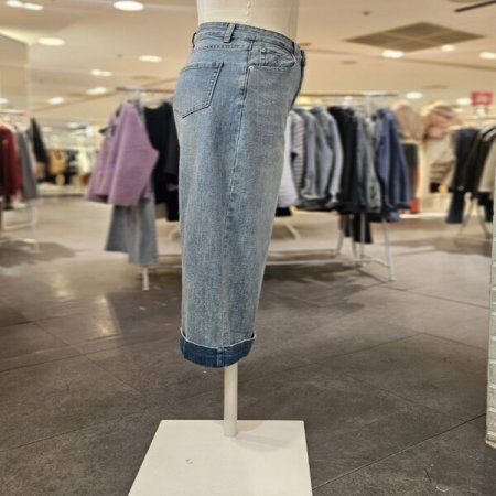 밑단 커프스 배색 9부 데님 팬츠
