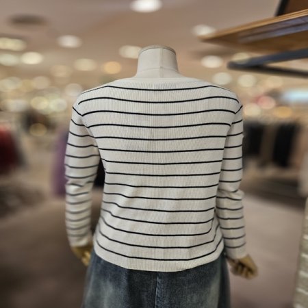 스트라이프 라운드넥 가디건