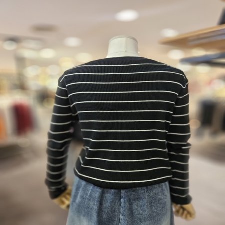 스트라이프 라운드넥 가디건