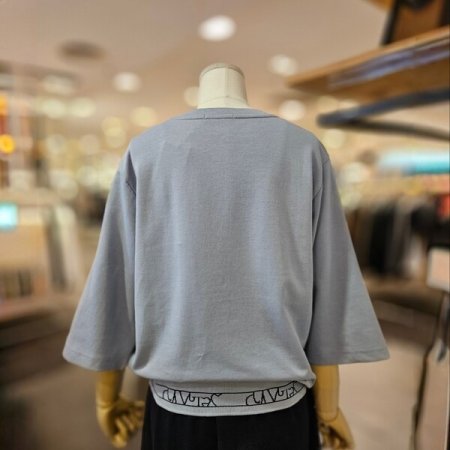 밑단 시보리 자수 5부 티셔츠