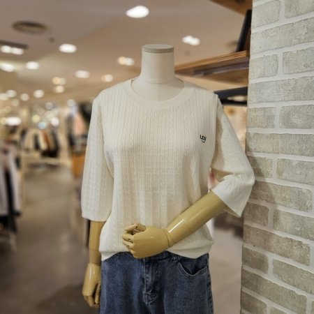 꽈배기 5부 소매 니트