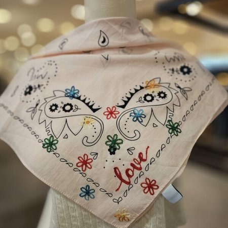 러브 자수 면 스카프