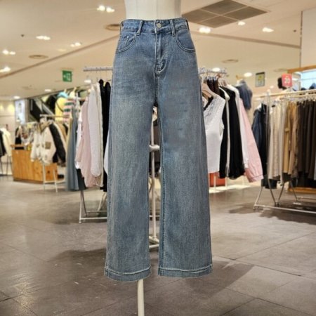 뒤 절개 세미 와이드 데님 팬츠