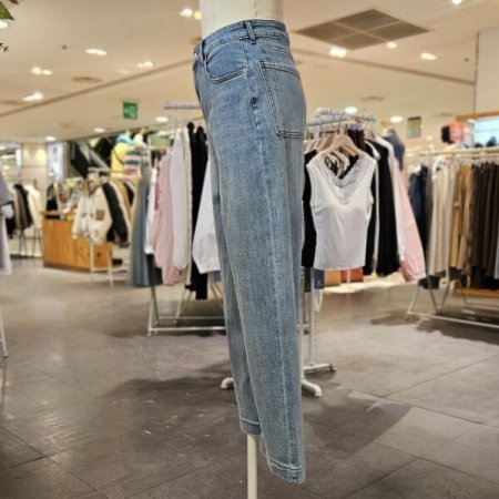 뒤 절개 세미 와이드 데님 팬츠