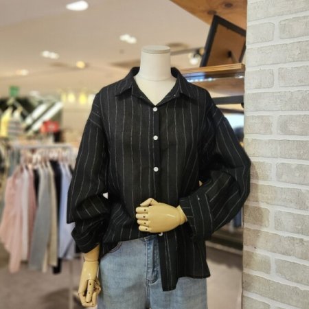 뒤 꼬임 스트라이프 남방