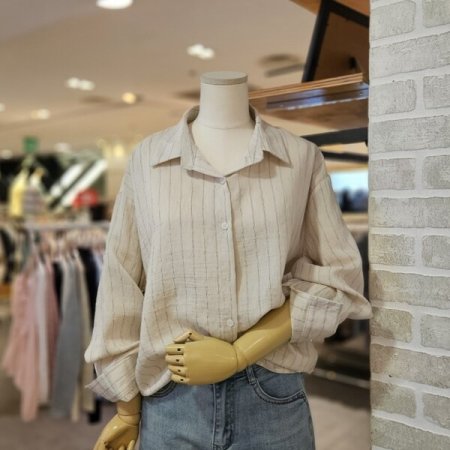 뒤 꼬임 스트라이프 남방