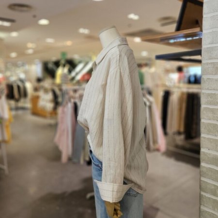 뒤 꼬임 스트라이프 남방