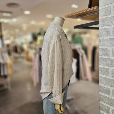 뒤 꼬임 스트라이프 남방