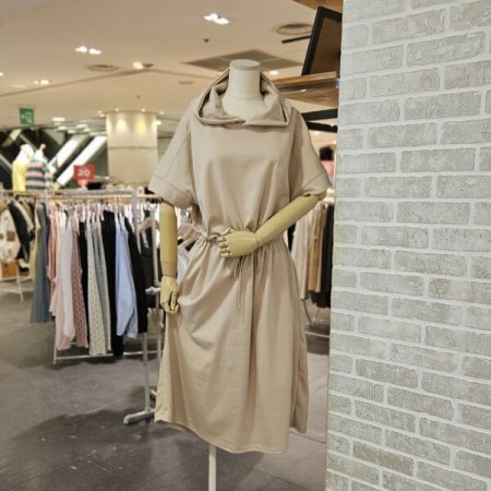 허리 스트링 후드 원피스