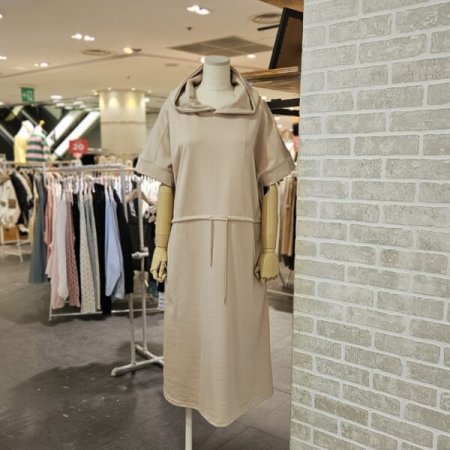 허리 스트링 후드 원피스