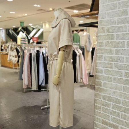 허리 스트링 후드 원피스