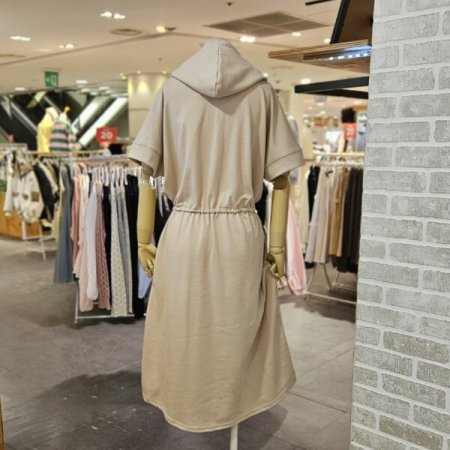 허리 스트링 후드 원피스