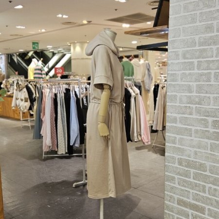 허리 스트링 후드 원피스