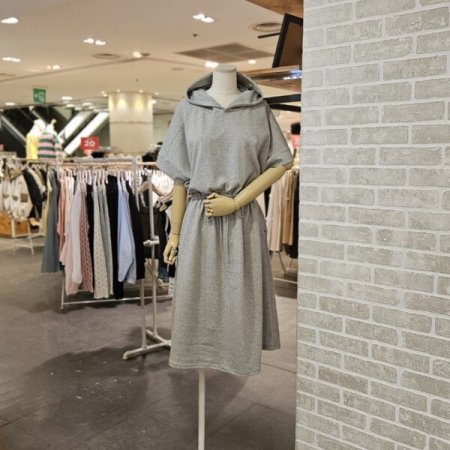 허리 스트링 후드 원피스