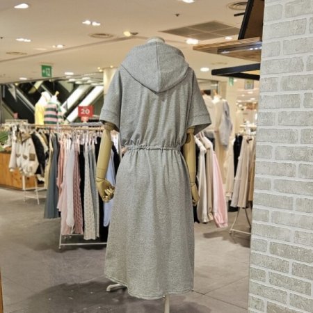 허리 스트링 후드 원피스