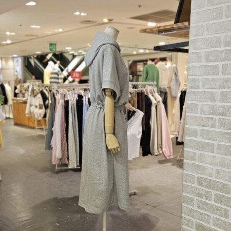 허리 스트링 후드 원피스