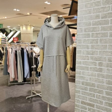 허리 스트링 후드 원피스