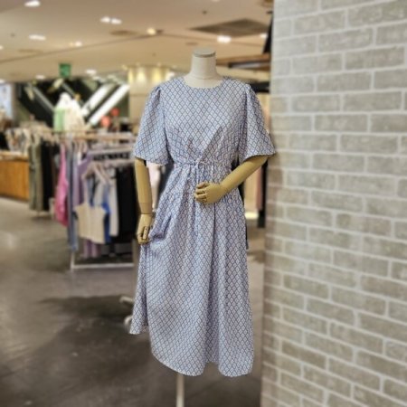 날개 소매 프린트 원피스