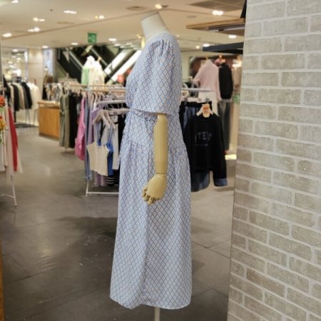 날개 소매 프린트 원피스