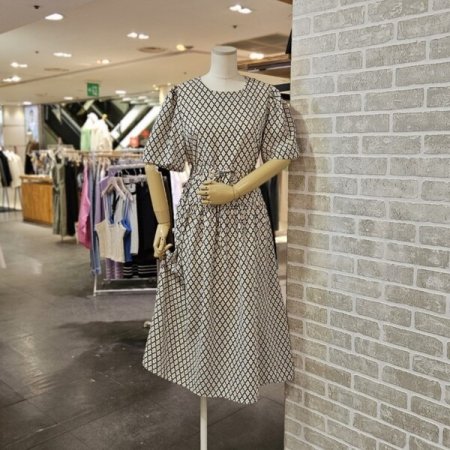 날개 소매 프린트 원피스