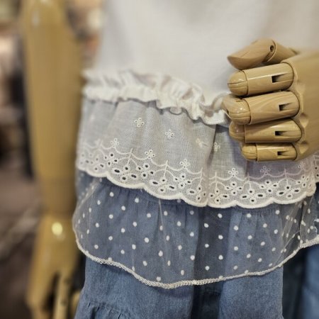 밑단 레이스 반팔 티셔츠