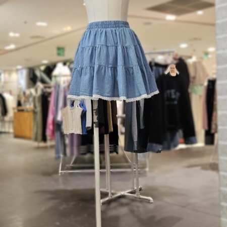 레이스 미니 데님 스커트