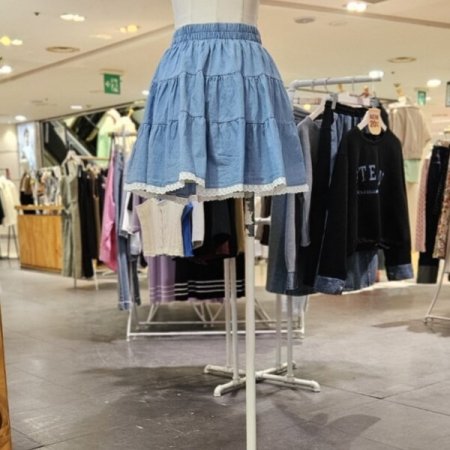 레이스 미니 데님 스커트