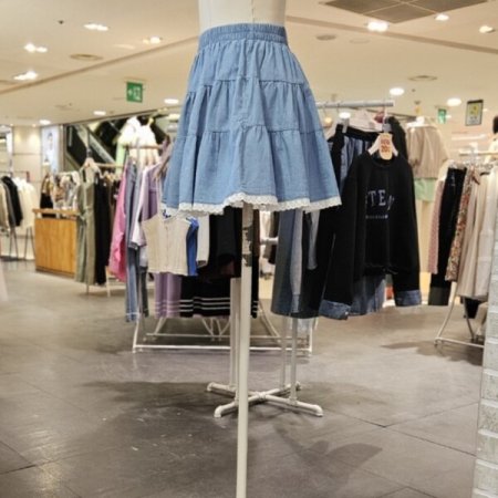 레이스 미니 데님 스커트