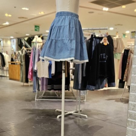 레이스 미니 데님 스커트