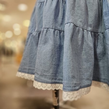 레이스 미니 데님 스커트