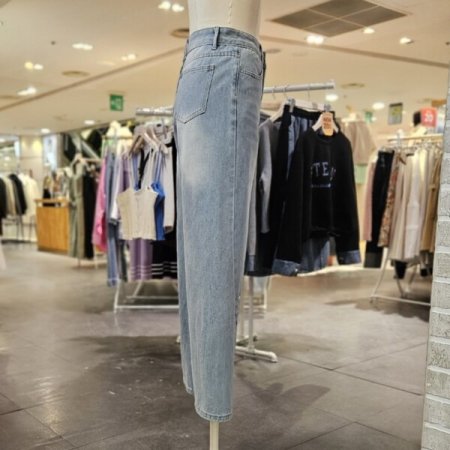 사선 절개 난스판 와이드 데님 팬츠