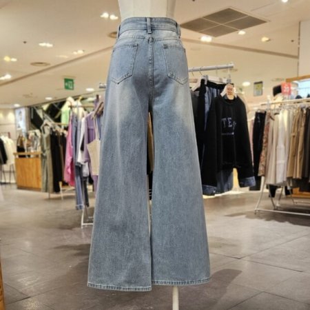 사선 절개 난스판 와이드 데님 팬츠