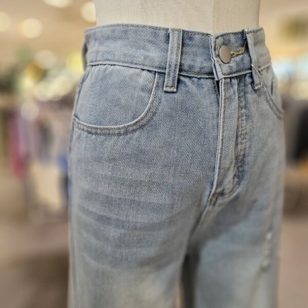 사선 절개 난스판 와이드 데님 팬츠