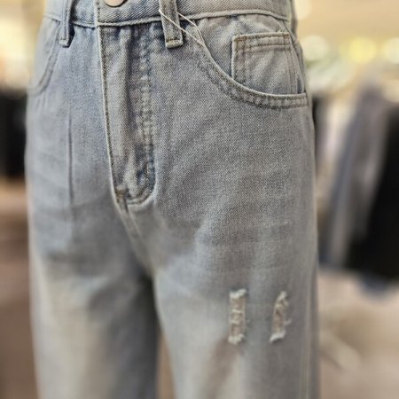 사선 절개 난스판 와이드 데님 팬츠