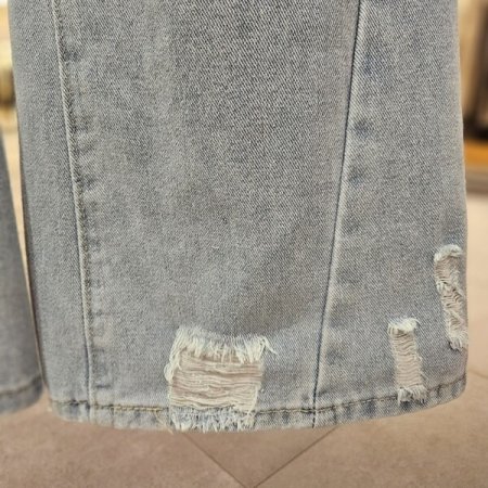 사선 절개 난스판 와이드 데님 팬츠