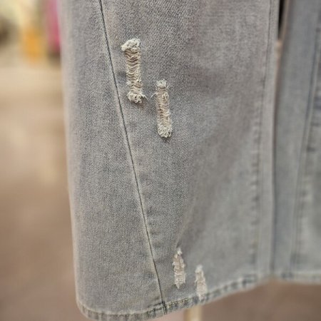 사선 절개 난스판 와이드 데님 팬츠