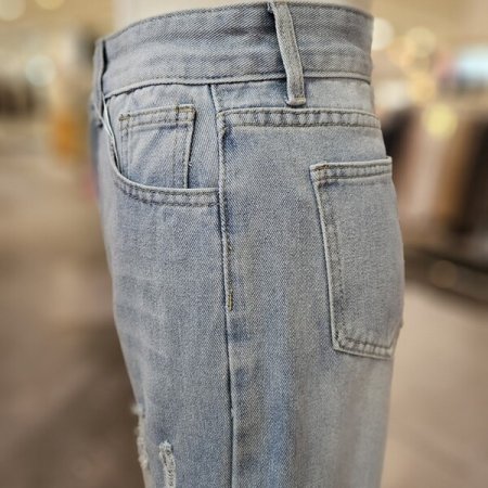 사선 절개 난스판 와이드 데님 팬츠