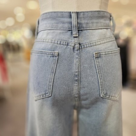 사선 절개 난스판 와이드 데님 팬츠