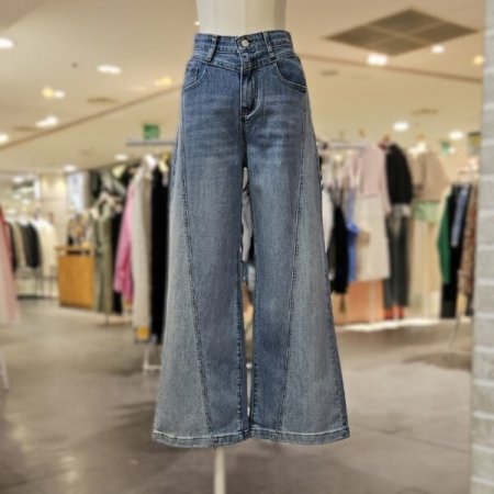 라인 배색 와이드 데님 팬츠
