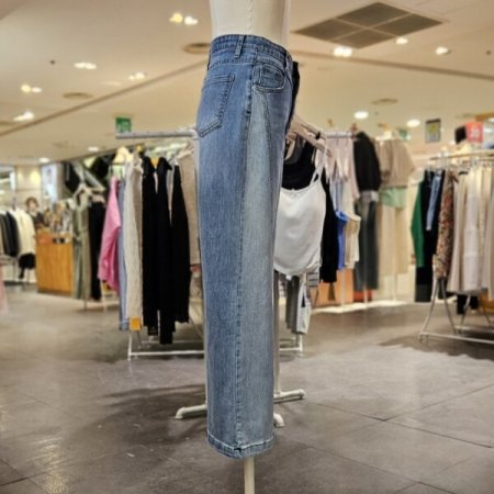 라인 배색 와이드 데님 팬츠