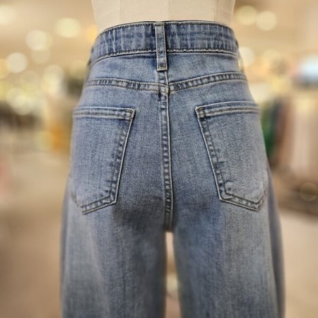 라인 배색 와이드 데님 팬츠