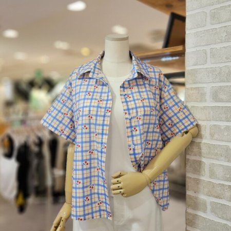 체리 패턴 반팔 남방