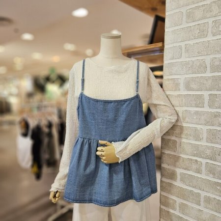 리본 장식 데님 베스트