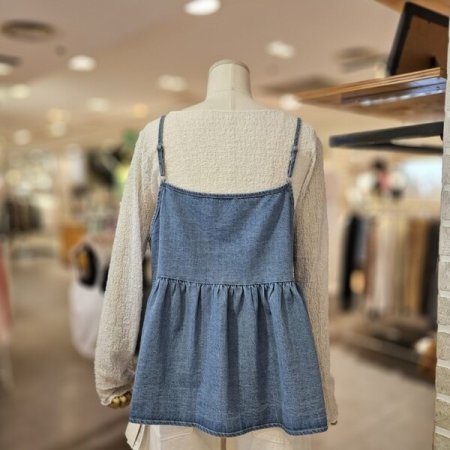 리본 장식 데님 베스트