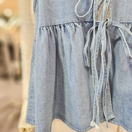 리본 장식 데님 베스트