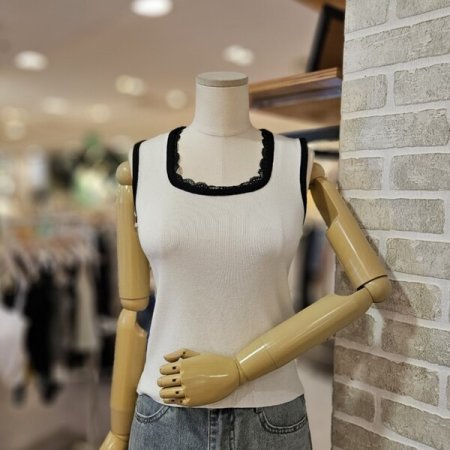 레이스 스퀘어 니트 탑