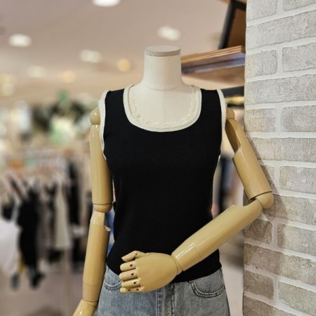 레이스 스퀘어 니트 탑